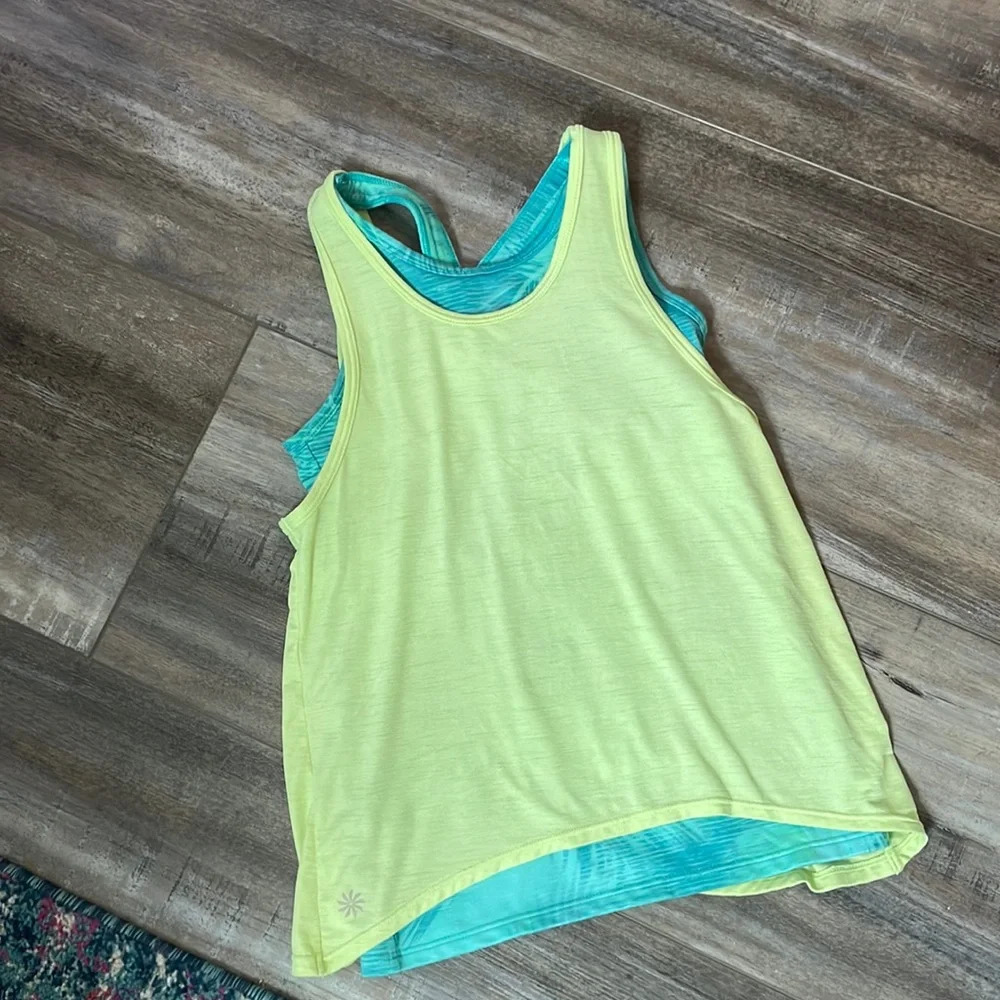Athleta girl tank double layered yellow and green